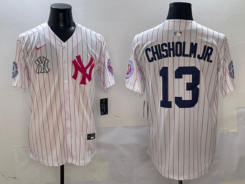 Men New York Yankees 13 Chisholm jr White Stripe Jointly Name Nike 2025 MLB Jersey style 8
